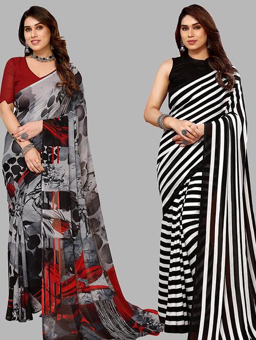 pack of 2 casual wear sarees with blouse - 21446259 - Very Small Image - 1