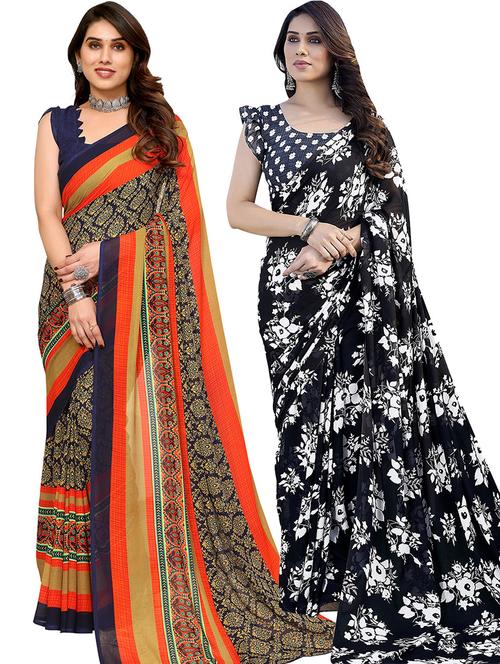 pack of 2 casual wear combo sarees with blouse - 21446260 - Very Small Image - 1