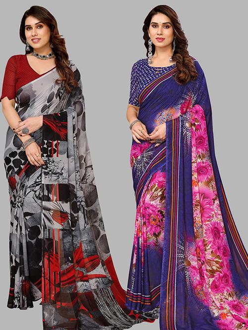 pack of 2 printed casual wear sarees with blouse - 21446262 - Very Small Image - 1