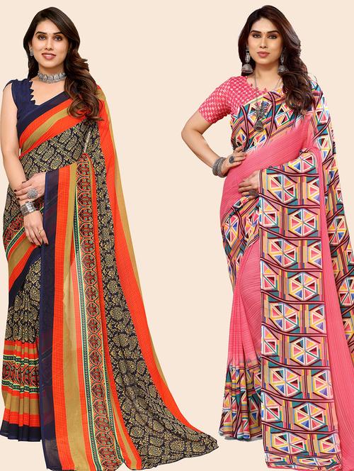 pack of 2 casual wear sarees with blouse - 21446263 - Very Small Image - 1