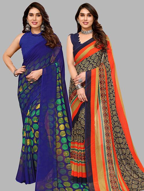 women pack of 2 casual wear combo sarees with blouse - 21446267 - Very Small Image - 1