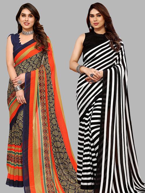 pack of 2 casual wear sarees with blouse - 21446268 - Very Small Image - 1