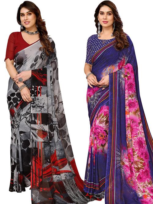 pack of 2 casual wear sarees with blouse - 21446272 - Very Small Image - 1