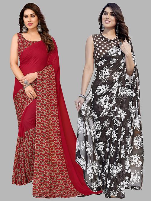 women pack of 2 casual wear combo sarees with blouse - 21446273 - Very Small Image - 1
