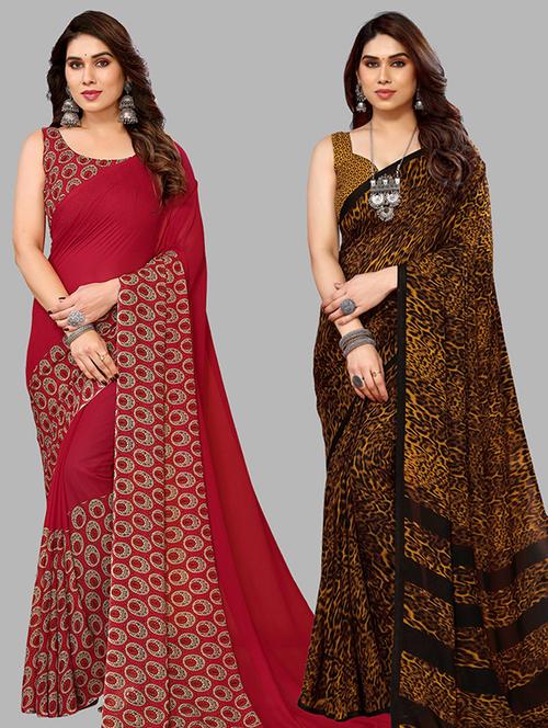 women pack of 2 casual wear combo sarees with blouse - 21446274 - Very Small Image - 1