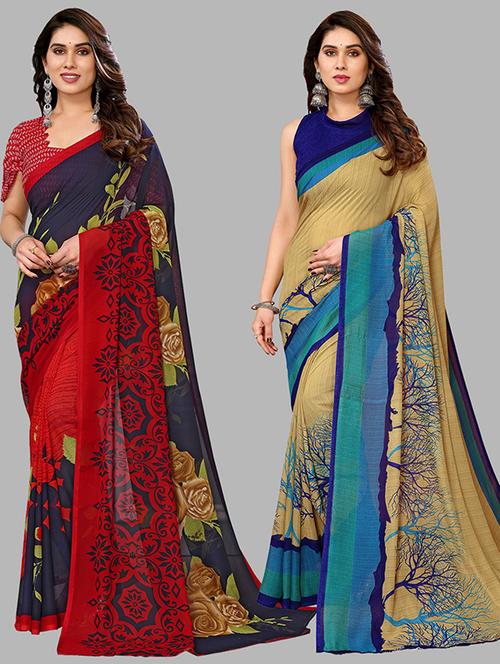 women pack of 2 casual wear combo sarees with blouse - 21446276 - Very Small Image - 1