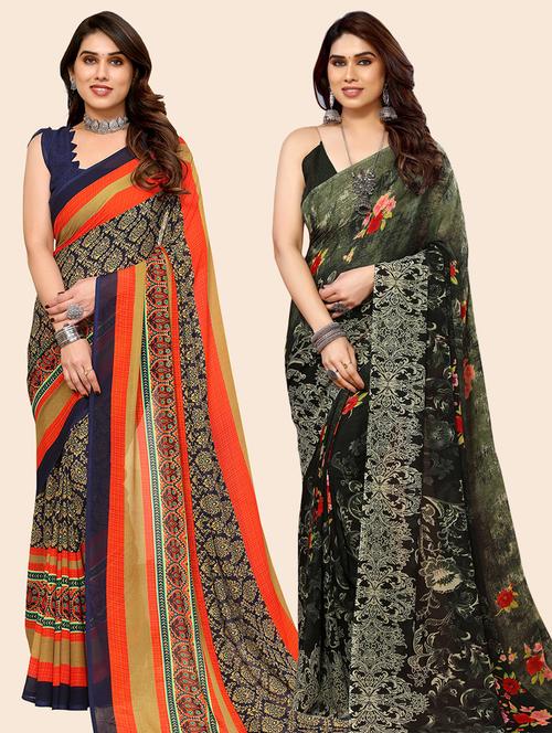 women pack of 2 casual wear combo saree with blouse - 21446278 - Very Small Image - 1