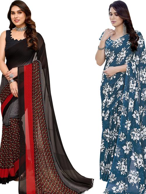 women pack of 2 casual wear combo saree with blouse - 21446284 - Very Small Image - 1