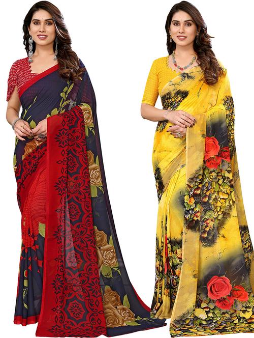 pack of 2 printed casual wear sarees with blouse - 21446289 - Very Small Image - 1