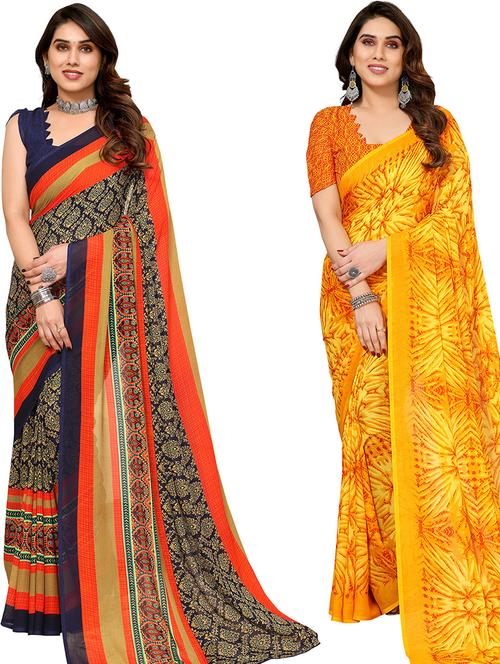 women pack of 2 casual wear combo sarees with blouse - 21446291 - Very Small Image - 1