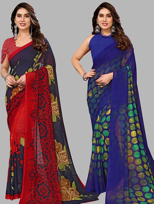 pack of 2 casual wear sarees with blouse - 21446292 - Very Small Image - 1