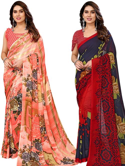 women pack of 2 casual wear combo sarees with blouse - 21446333 - Very Small Image - 1