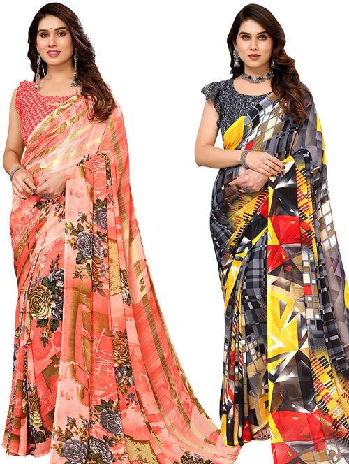 women pack of 2 casual wear combo sarees with blouse - 21446334 - Very Small Image - 1