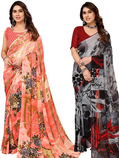 pack of 2 casual wear sarees with blouse - 21446335 - Very Small Image - 1