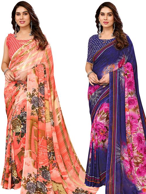 women pack of 2 casual wear combo sarees with blouse - 21446336 - Very Small Image - 1