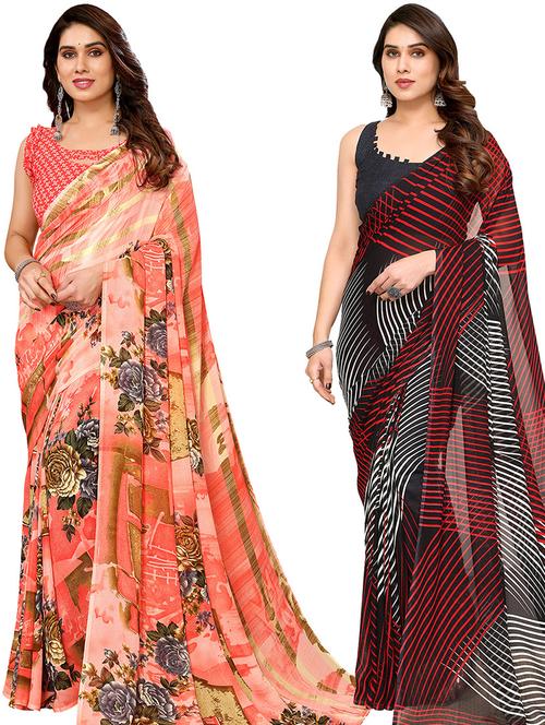 pack of 2 printed casual wear sarees with blouse - 21446338 - Very Small Image - 1