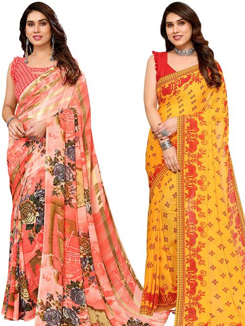 women pack of 2 casual wear combo saree with blouse - 21446339 - Very Small Image - 1