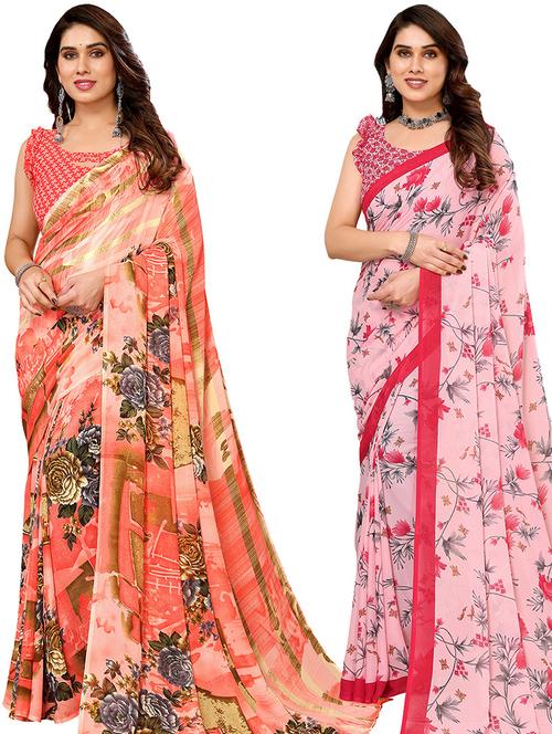 pack of 2 casual wear sarees with blouse - 21446340 - Very Small Image - 1