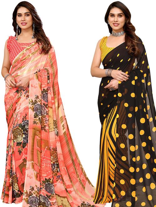 women pack of 2 casual wear combo saree with blouse - 21446341 - Very Small Image - 1
