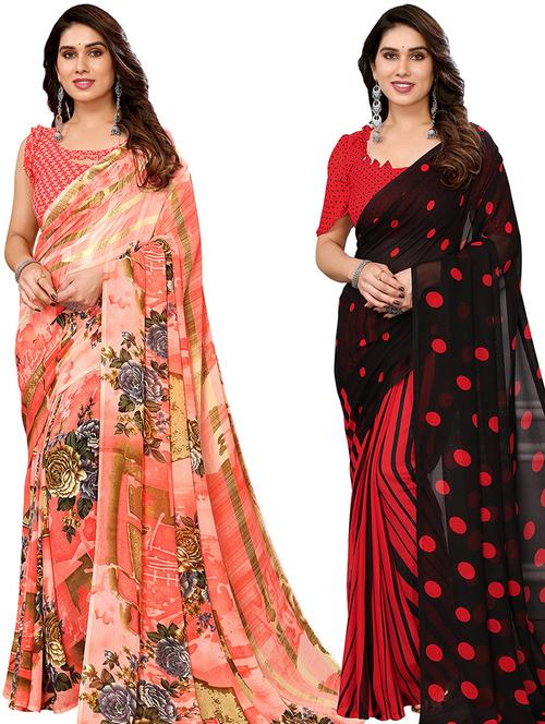 women pack of 2 casual wear combo sarees with blouse - 21446342 - Very Small Image - 1