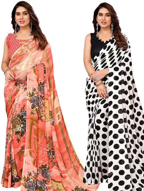 pack of 2 printed casual wear sarees with blouse - 21446343 - Very Small Image - 1