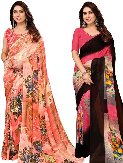 pack of 2 casual wear sarees with blouse - 21446344 - Very Small Image - 1