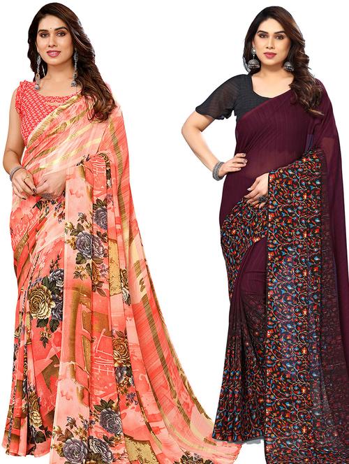 women pack of 2 casual wear combo saree with blouse - 21446345 - Very Small Image - 1