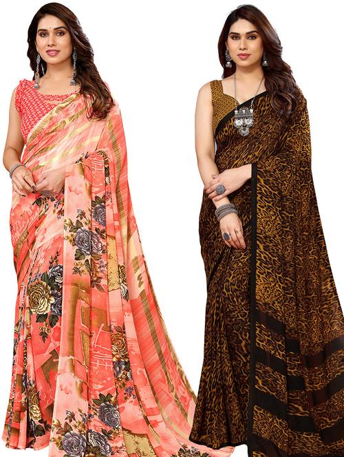 pack of 2 printed casual wear sarees with blouse - 21446346 - Very Small Image - 1