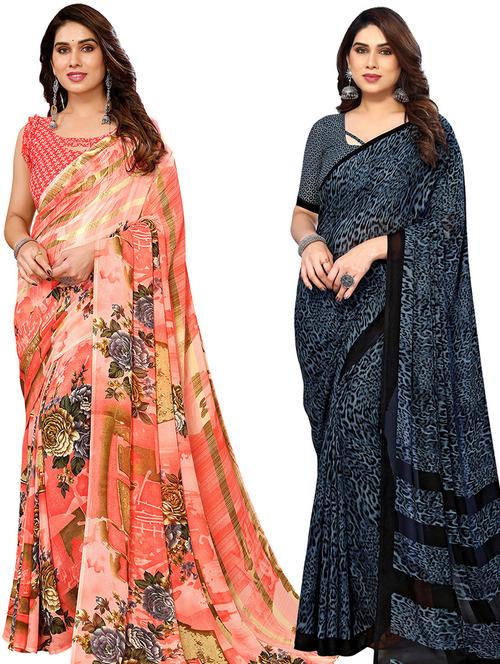 pack of 2 casual wear sarees with blouse - 21446347 - Very Small Image - 1