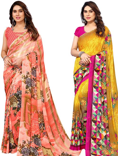 pack of 2 printed casual wear sarees with blouse - 21446349 - Very Small Image - 1