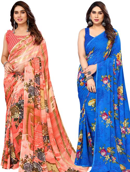 women pack of 2 casual wear combo saree with blouse - 21446350 - Very Small Image - 1