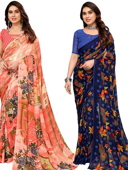 pack of 2 casual wear combo sarees with blouse - 21446351 - Very Small Image - 1