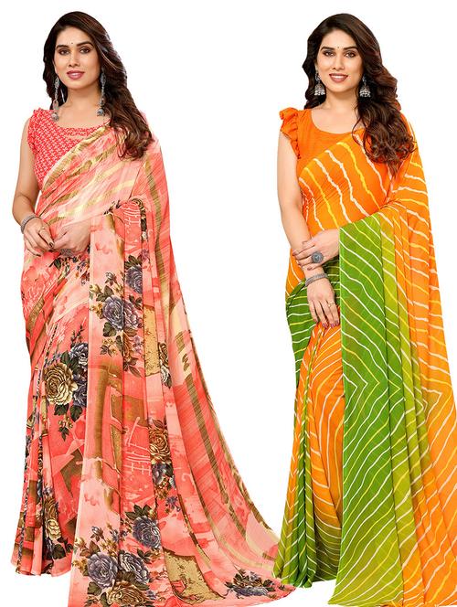 women pack of 2 casual wear combo sarees with blouse - 21446352 - Very Small Image - 1