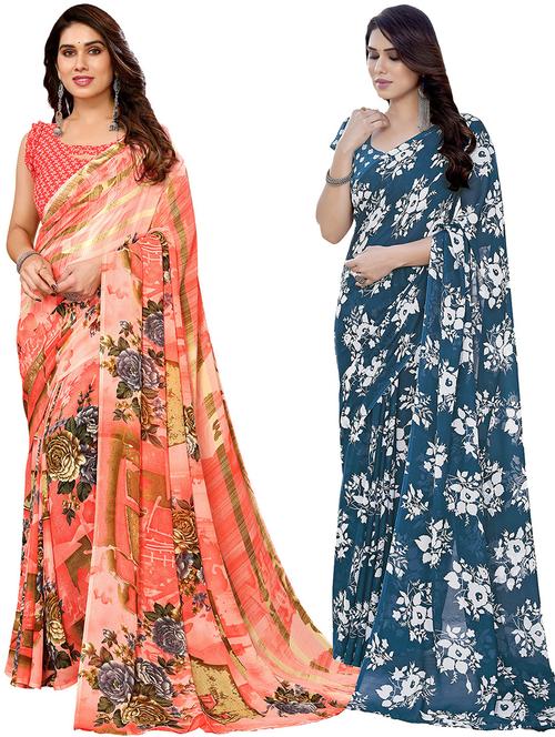 women pack of 2 casual wear combo saree with blouse - 21446356 - Very Small Image - 1