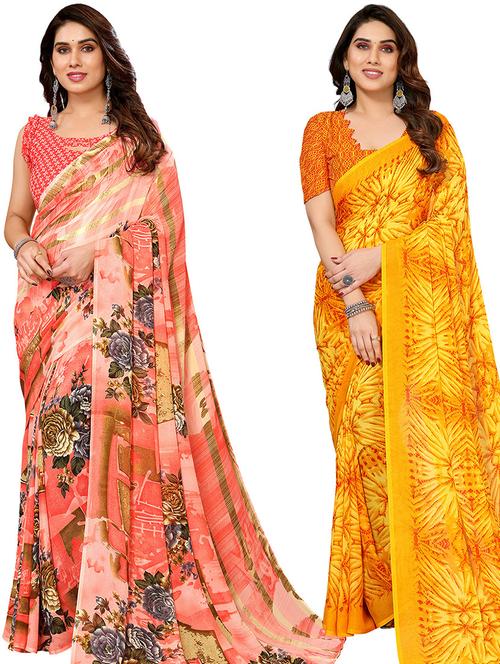 pack of 2 casual wear combo sarees with blouse - 21446359 - Very Small Image - 1