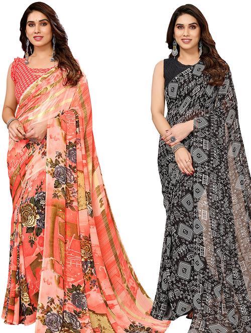 pack of 2 casual wear sarees with blouse - 21446362 - Very Small Image - 1