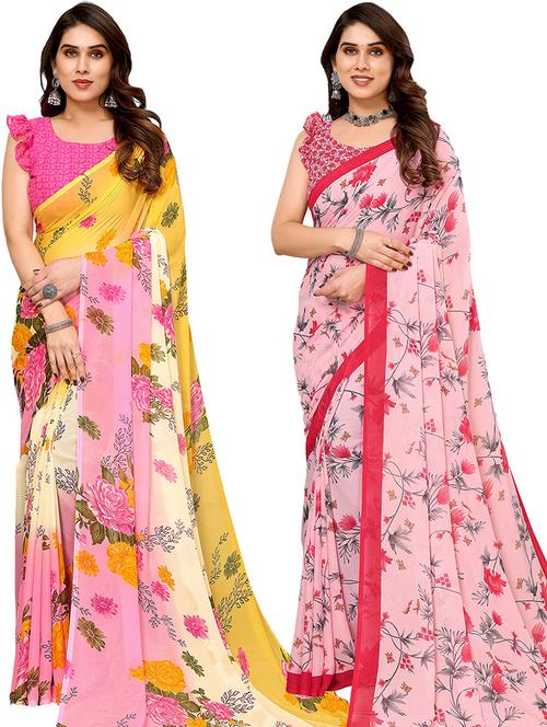 pack of 2 printed casual wear sarees with blouse - 21446365 - Very Small Image - 1
