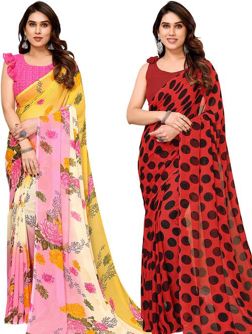pack of 2 printed casual wear sarees with blouse - 21446366 - Very Small Image - 1