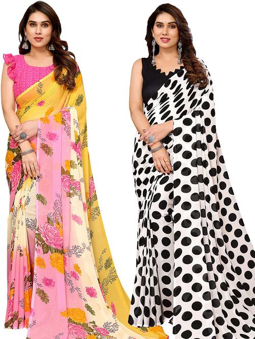 women pack of 2 casual wear combo sarees with blouse - 21446367 - Very Small Image - 1