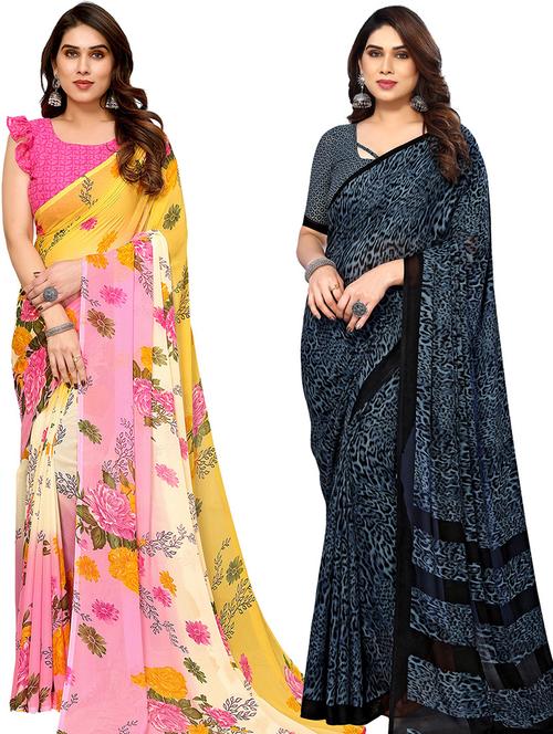 pack of 2 casual wear sarees with blouse - 21446372 - Very Small Image - 1