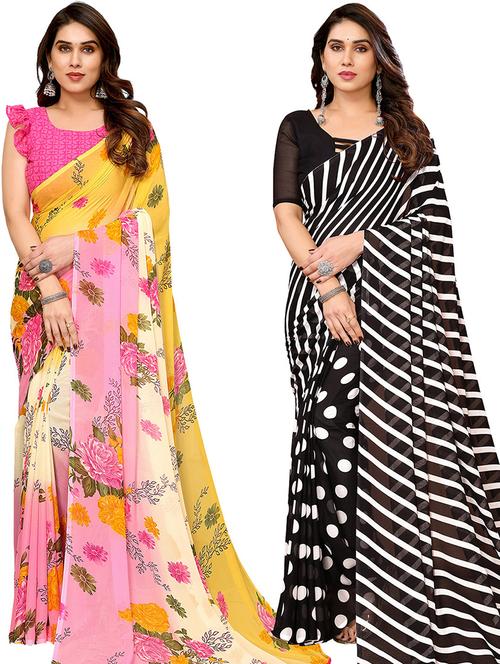 women pack of 2 casual wear combo sarees with blouse - 21446373 - Very Small Image - 1