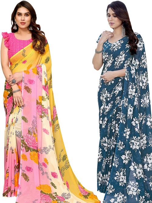 women pack of 2 casual wear combo saree with blouse - 21446377 - Very Small Image - 1