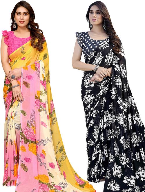 women pack of 2 casual wear combo sarees with blouse - 21446379 - Very Small Image - 1