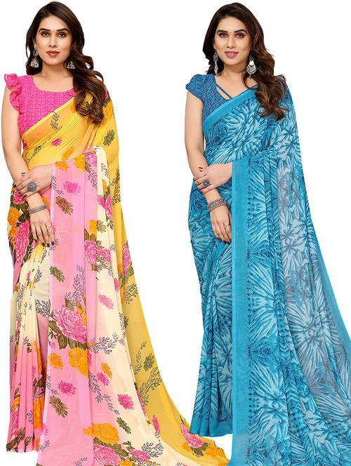 pack of 2 printed casual wear sarees with blouse - 21446380 - Very Small Image - 1