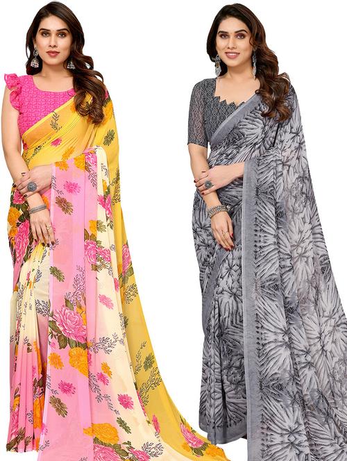 women pack of 2 casual wear combo sarees with blouse - 21446383 - Very Small Image - 1