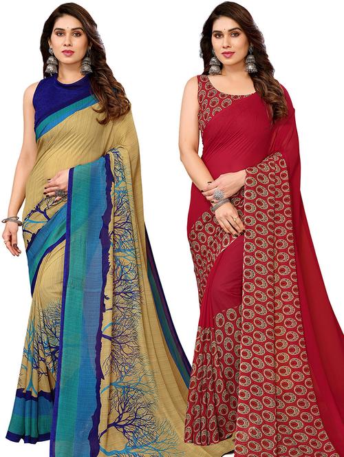 pack of 2 casual wear sarees with blouse - 21446386 - Very Small Image - 1