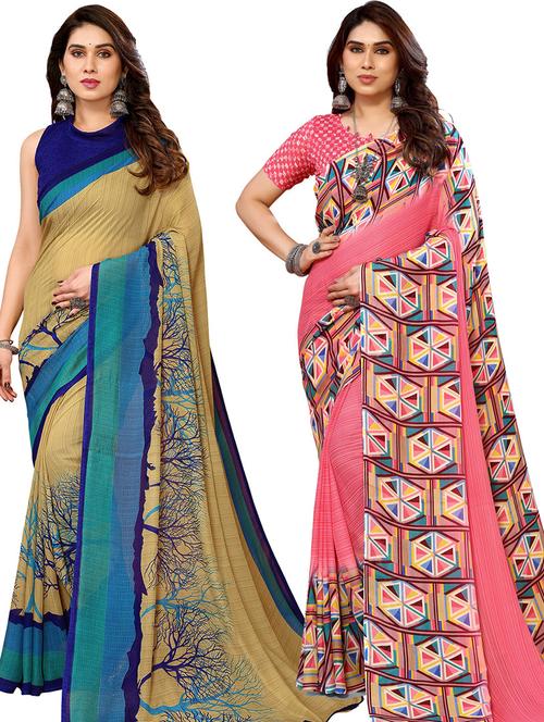 pack of 2 casual wear sarees with blouse - 21446387 - Very Small Image - 1