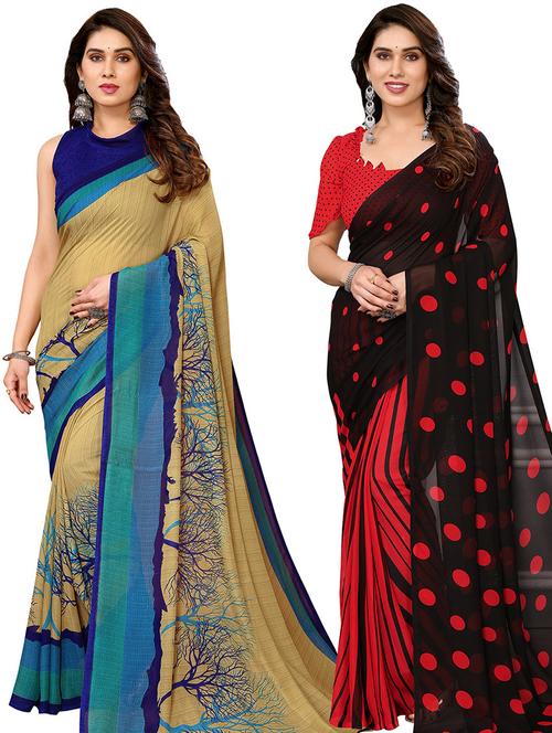 pack of 2 casual wear sarees with blouse - 21446389 - Very Small Image - 1