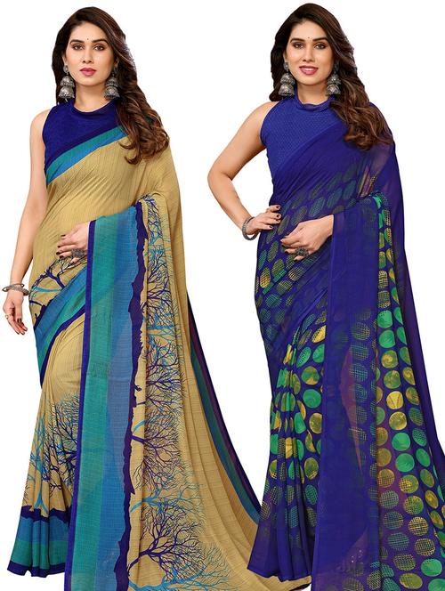 pack of 2 printed casual wear sarees with blouse - 21446391 - Very Small Image - 1