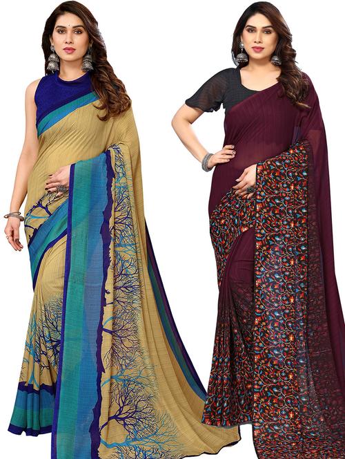 pack of 2 casual wear combo sarees with blouse - 21446392 - Very Small Image - 1